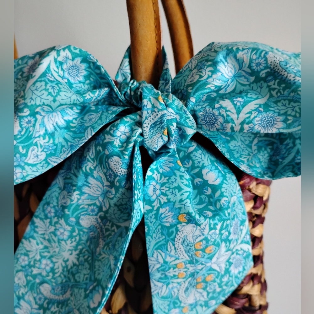 Liberty Art Fabric Skinny Scarf Strawberry Thief Turquoise Wm. Morris Bespoke
